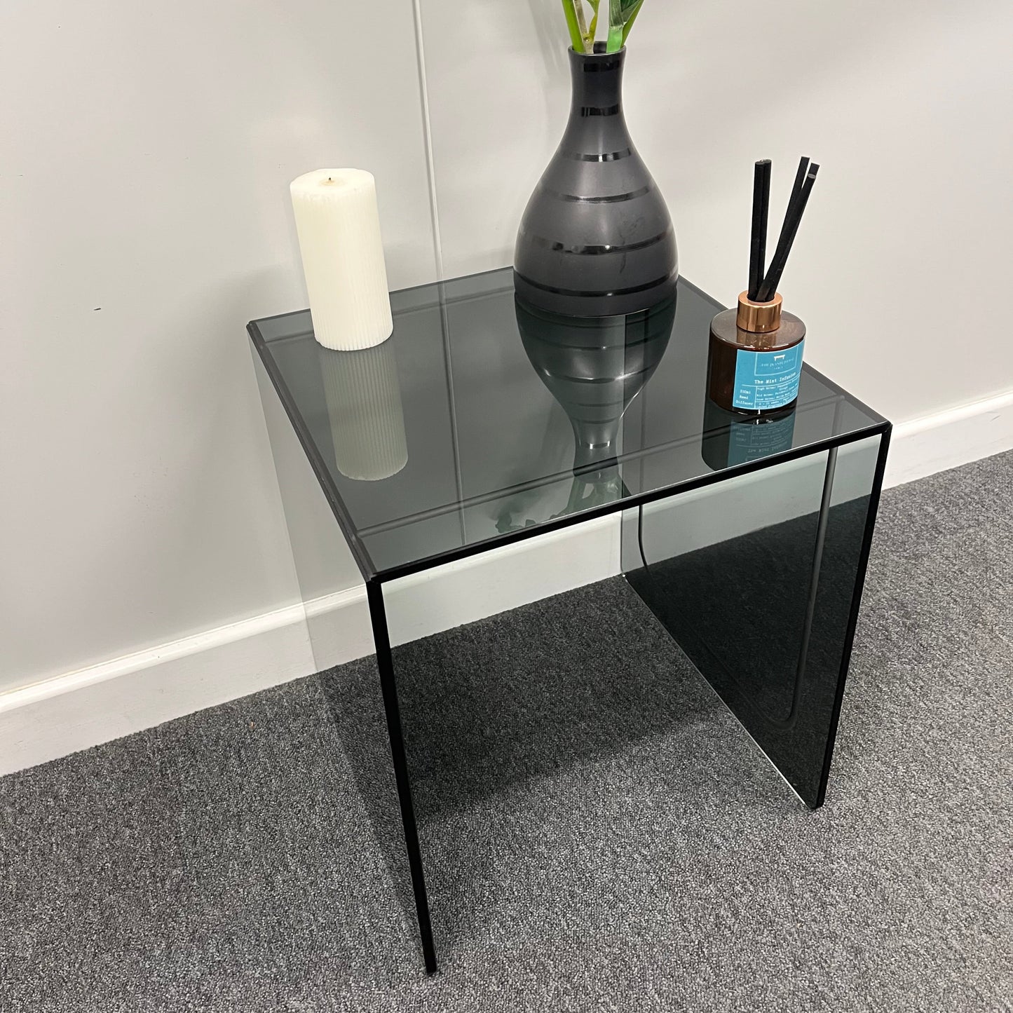 Medium Smoked Glass Side Table | 10mm Tempered Grey Tint Glass, Frameless & UV Bonded