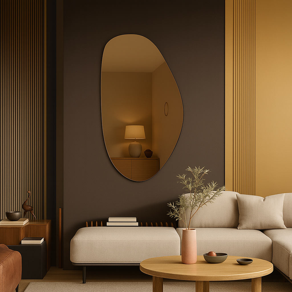 Bronze Tinted Frameless Irregular Shape Wall Mirror