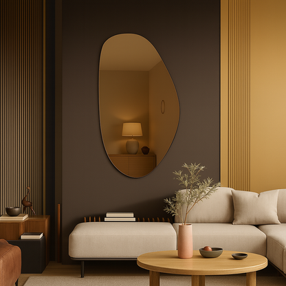 Bronze Tinted Frameless Irregular Shape Wall Mirror