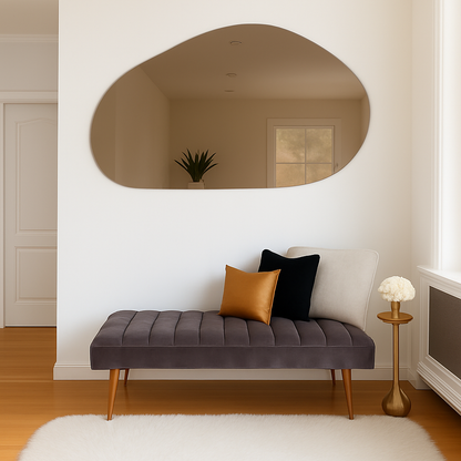 Bronze Tinted Frameless Irregular Shape Wall Mirror