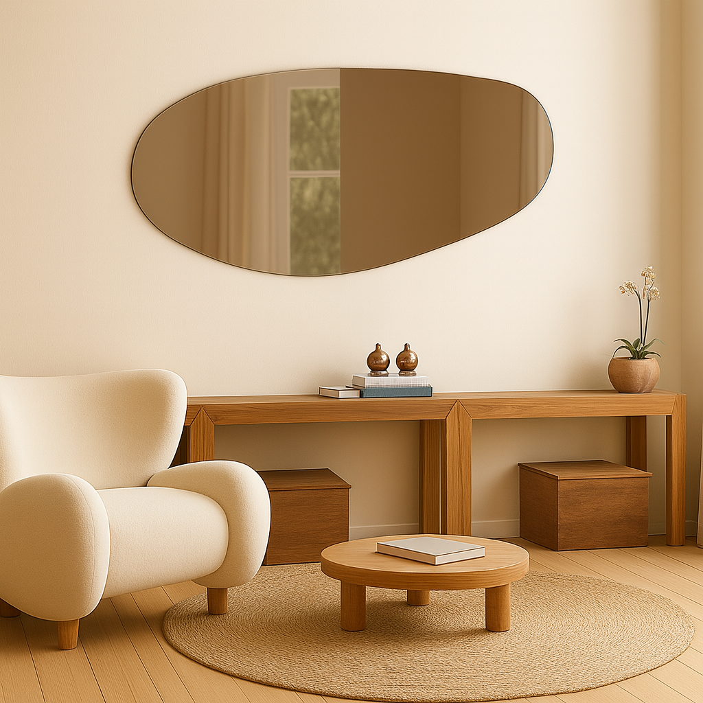 Bronze Tinted Frameless Irregular Shape Wall Mirror