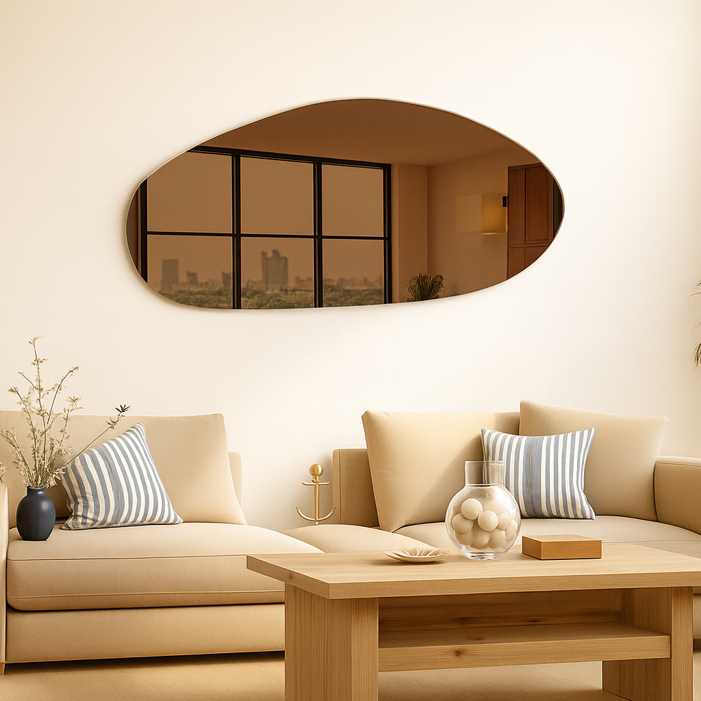 Bronze Tinted Frameless Irregular Shape Wall Mirror