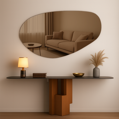 Bronze Tinted Frameless Irregular Shape Wall Mirror
