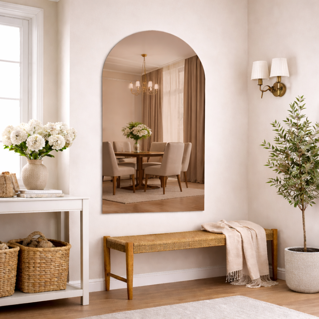 Arched Bronze Frameless Wall Mirror – Modern Minimalist Home Décor