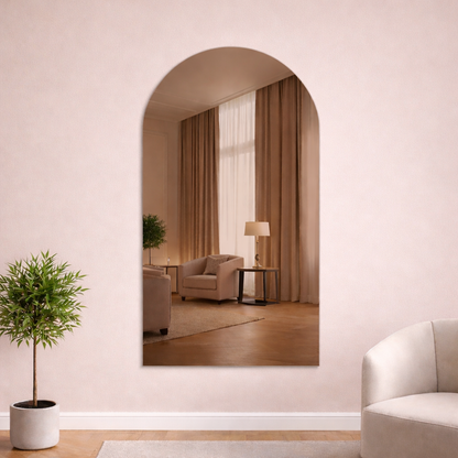 Arched Bronze Frameless Wall Mirror – Modern Minimalist Home Décor