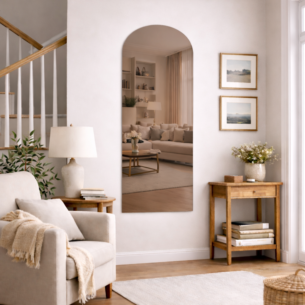 Arched Bronze Frameless Wall Mirror – Modern Minimalist Home Décor