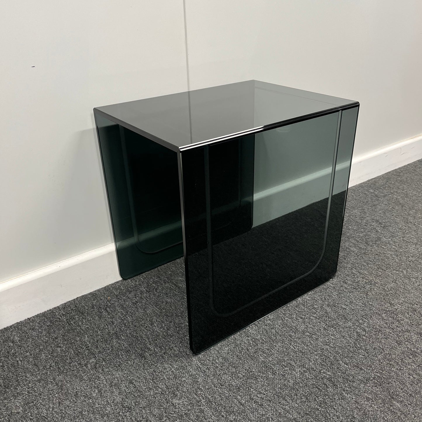 Small Smoked Glass Side Table | 10mm Tempered Grey Tint Glass, Frameless & UV Bonded