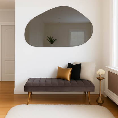 Grey Tinted Frameless Irregular Shape Wall Mirror