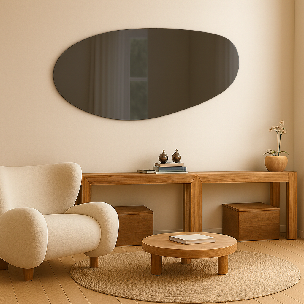 Grey Tinted Frameless Irregular Shape Wall Mirror