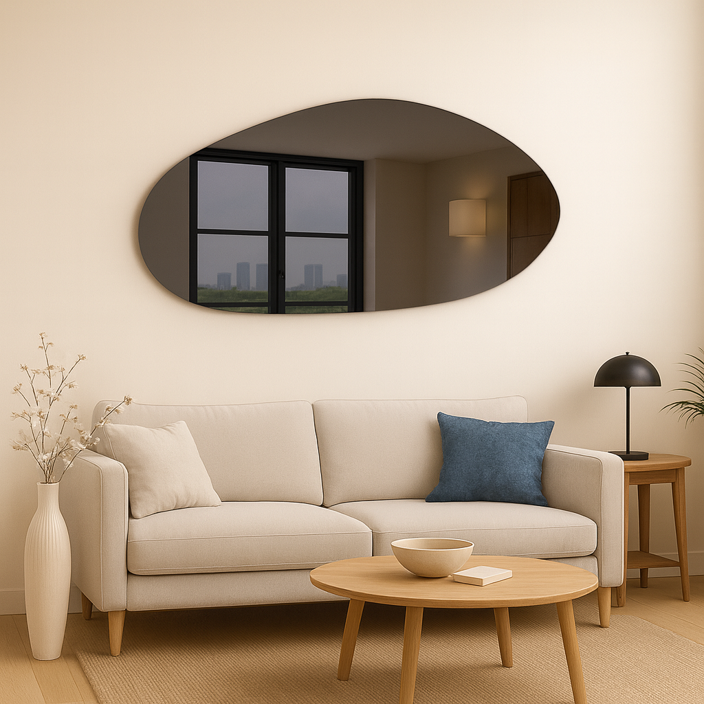 Grey Tinted Frameless Irregular Shape Wall Mirror