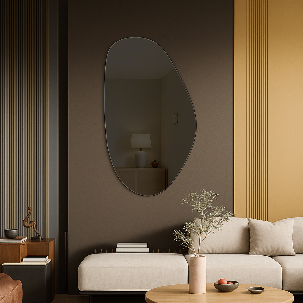 Grey Tinted Frameless Irregular Shape Wall Mirror