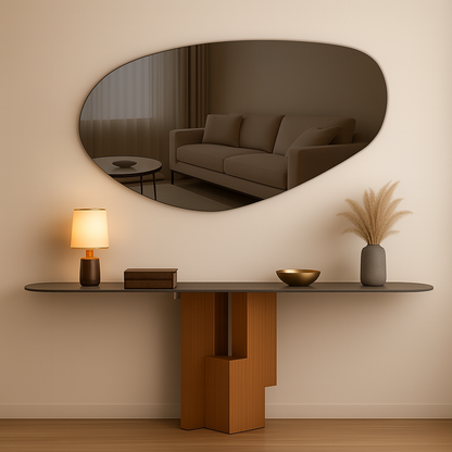 Grey Tinted Frameless Irregular Shape Wall Mirror