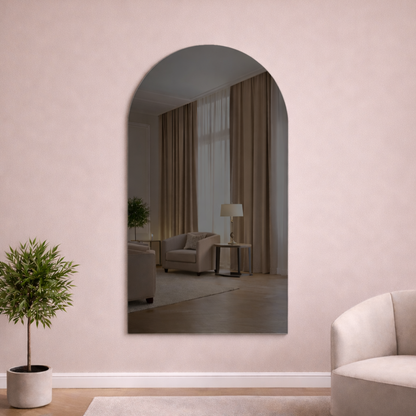 Arched Grey Frameless Wall Mirror – Modern Minimalist Home Décor