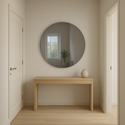 Grey Tinted Contemporary Round Frameless Mirror