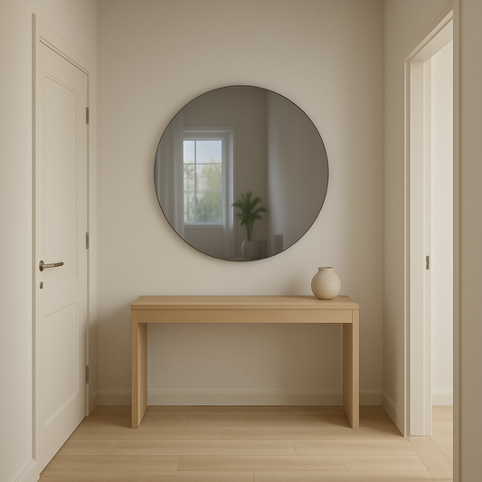 Grey Tinted Contemporary Round Frameless Mirror
