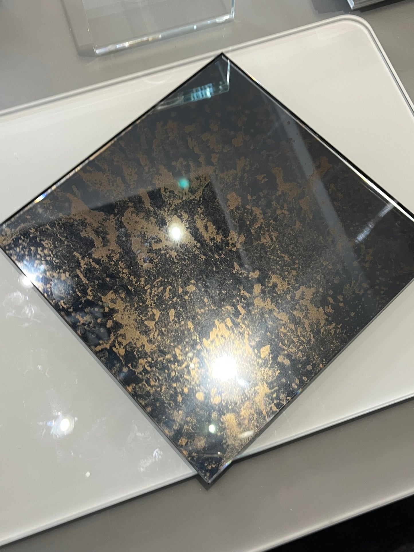 Grey with Copper Antique Tempered Mirror Hob Splashback – Heat Resistant Kitchen Splashback (5 Sizes)