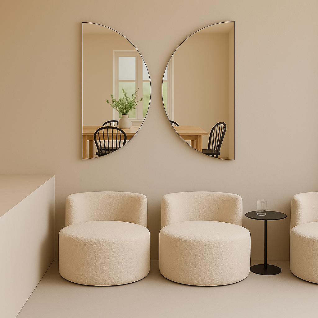 Set Of 2 Half-Moon Silver Frameless Wall Mirror