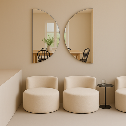 Set Of 2 Half-Moon Silver Frameless Wall Mirror