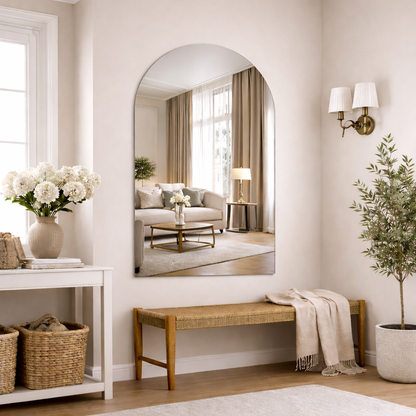 Arched Silver Frameless Wall Mirror – Modern Minimalist Home Décor