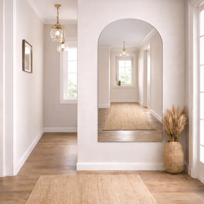 Arched Silver Frameless Wall Mirror – Modern Minimalist Home Décor