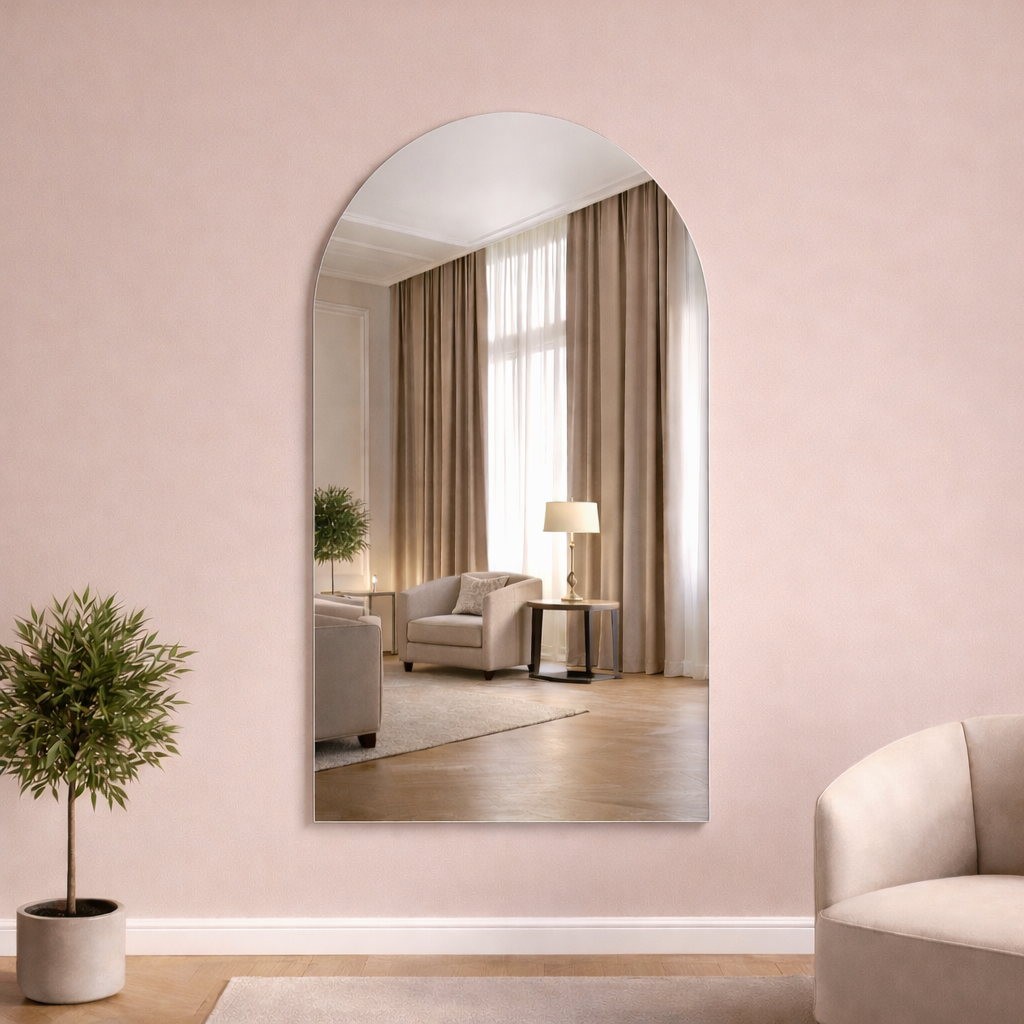 Arched Silver Frameless Wall Mirror – Modern Minimalist Home Décor