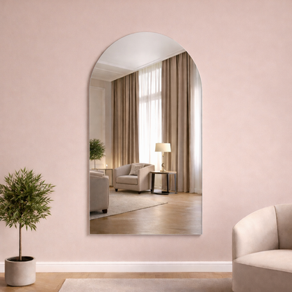 Arched Silver Frameless Wall Mirror – Modern Minimalist Home Décor