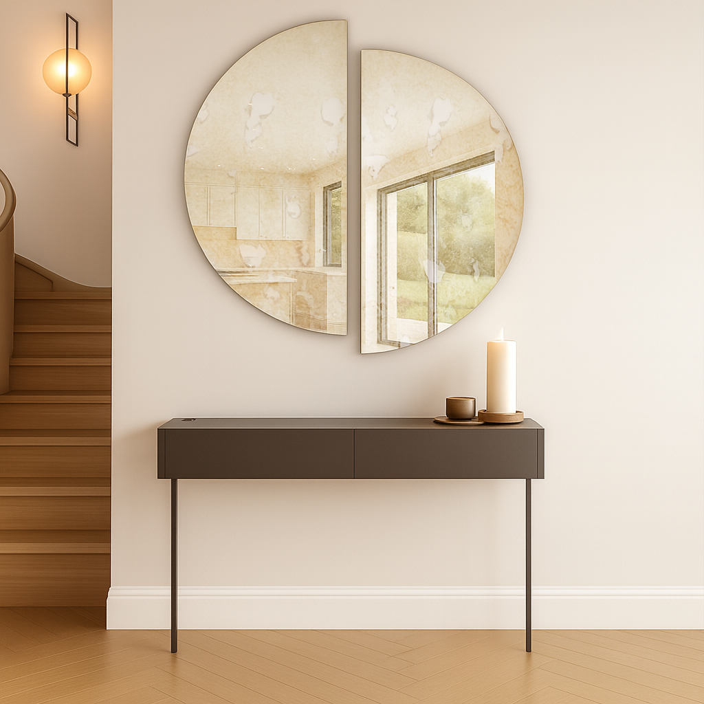 Set Of 2 Half-Moon Antique Silver Frameless Wall Mirror