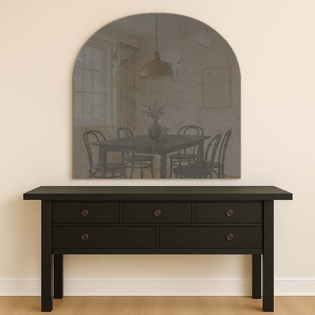 Arched Antique Grey Frameless Wall Mirror – Modern Minimalist Home Décor
