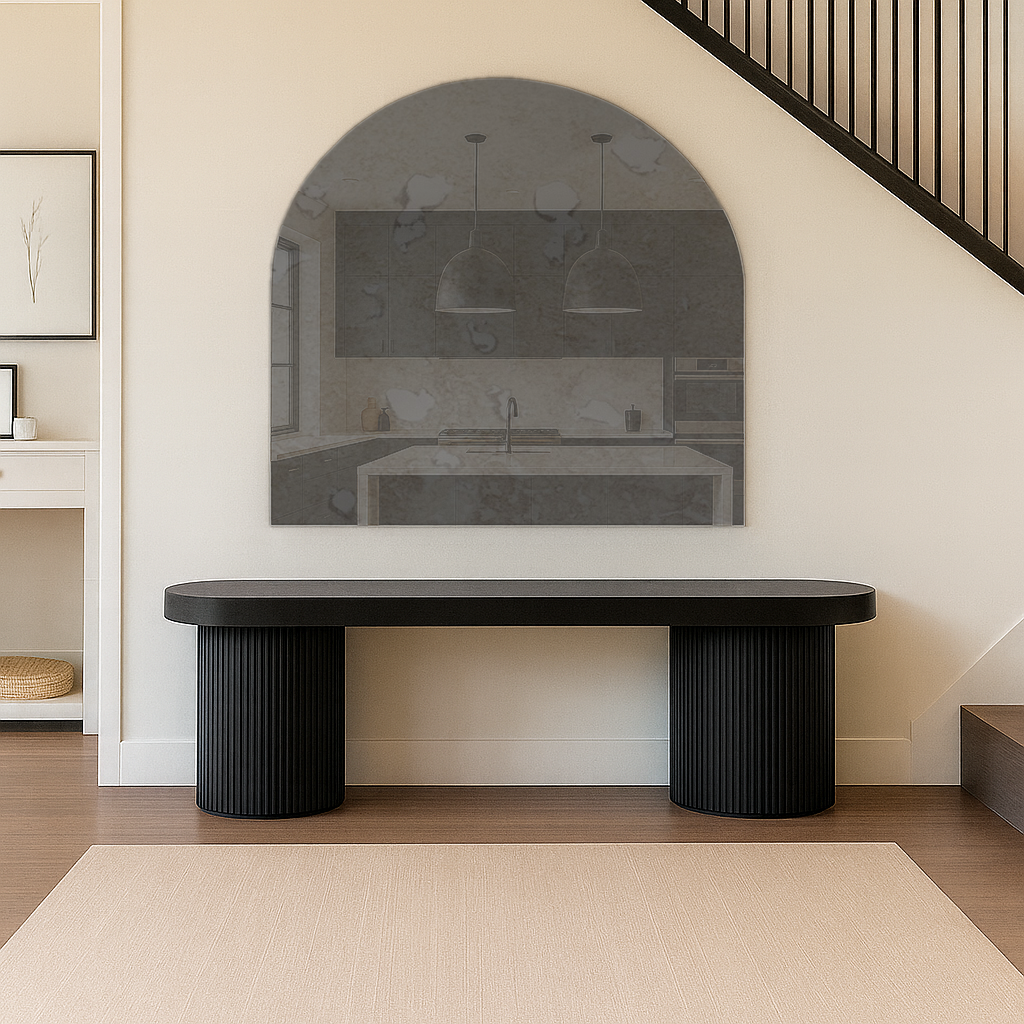 Arched Antique Grey Frameless Wall Mirror – Modern Minimalist Home Décor