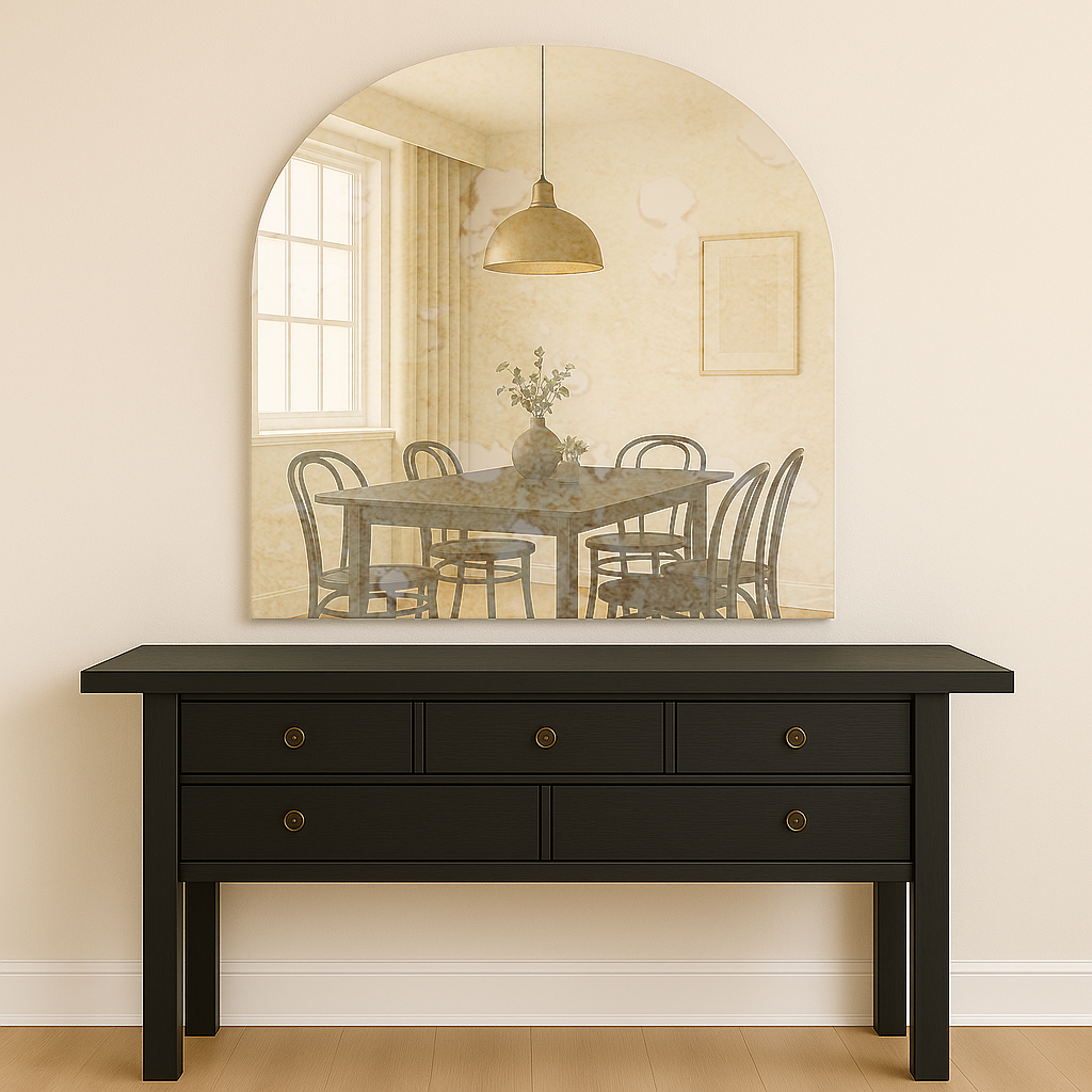 Arched Antique Silver Frameless Wall Mirror – Modern Minimalist Home Décor