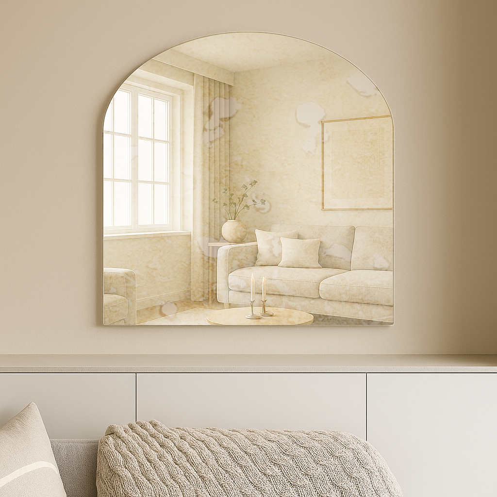 Arched Antique Silver Frameless Wall Mirror – Modern Minimalist Home Décor