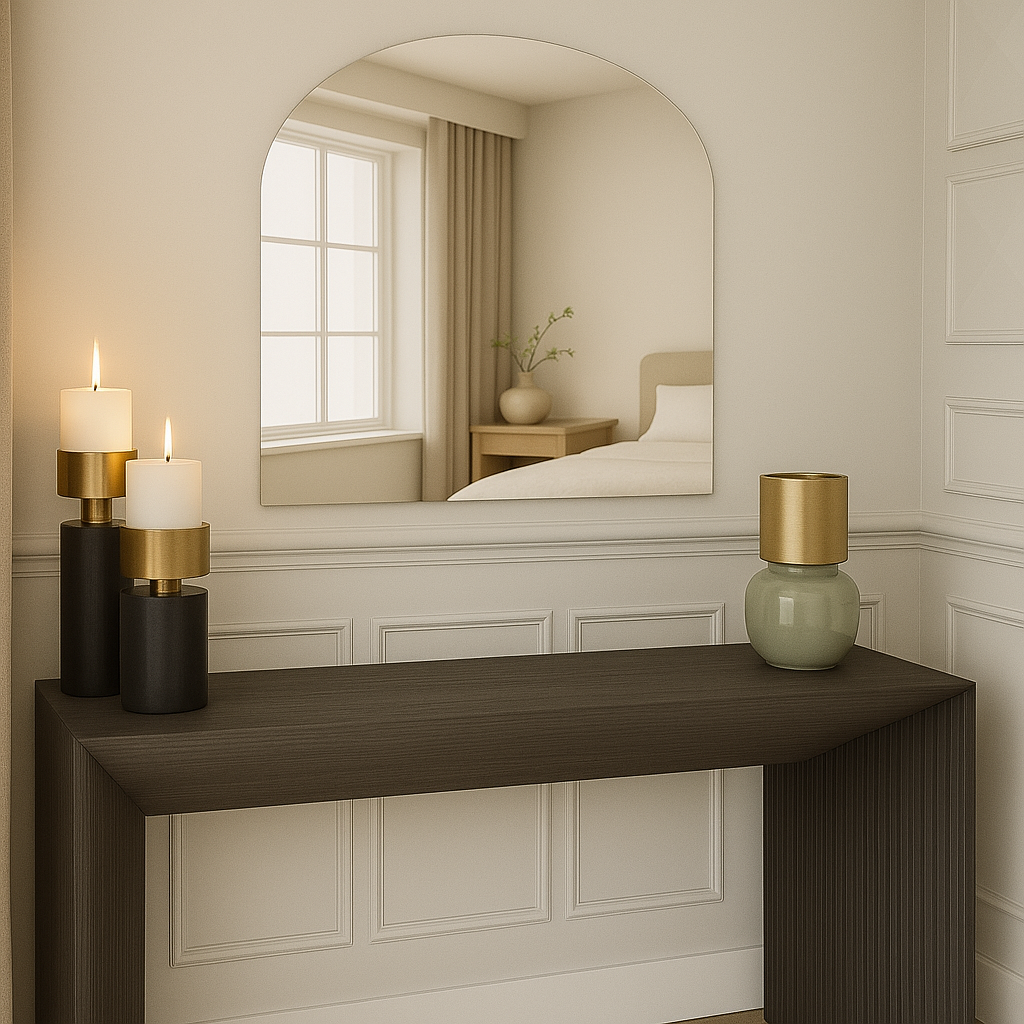 Arched Silver Frameless Wall Mirror – Modern Minimalist Home Décor