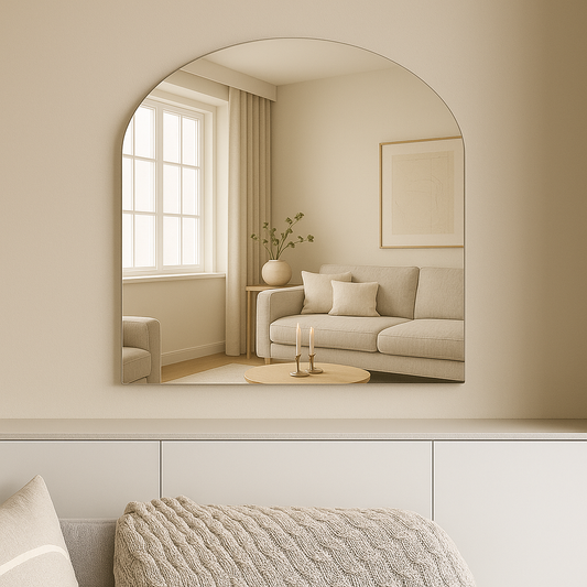 Arched Silver Frameless Wall Mirror – Modern Minimalist Home Décor