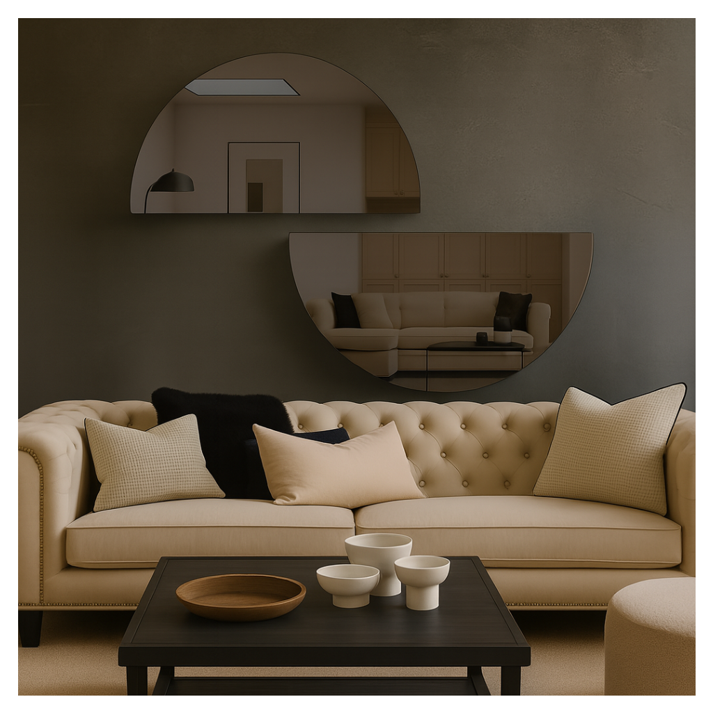 Set Of 2 Half-Moon Grey-Tinted Frameless Mirror