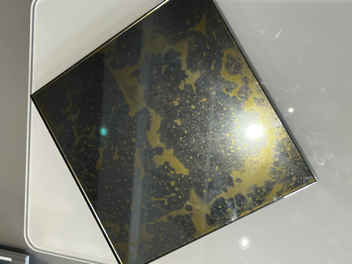 Grey with Gold & Copper Antique Tempered Mirror Hob Splashback – Heat Resistant Kitchen Splashback (5 Sizes)