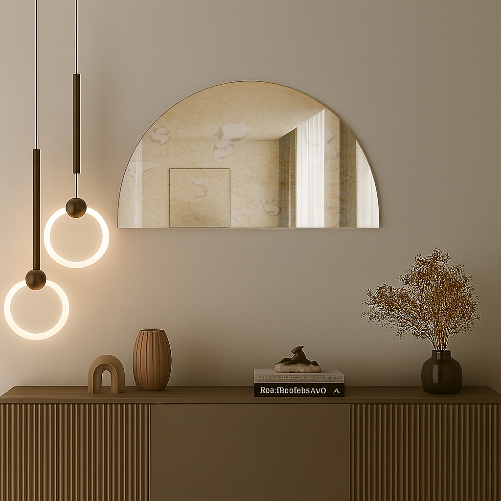 Half-Moon Antique Silver Frameless Wall Mirror