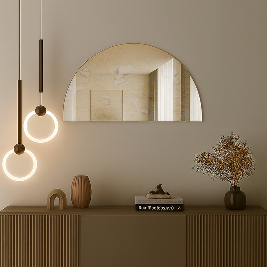 Half-Moon Antique Silver Frameless Wall Mirror