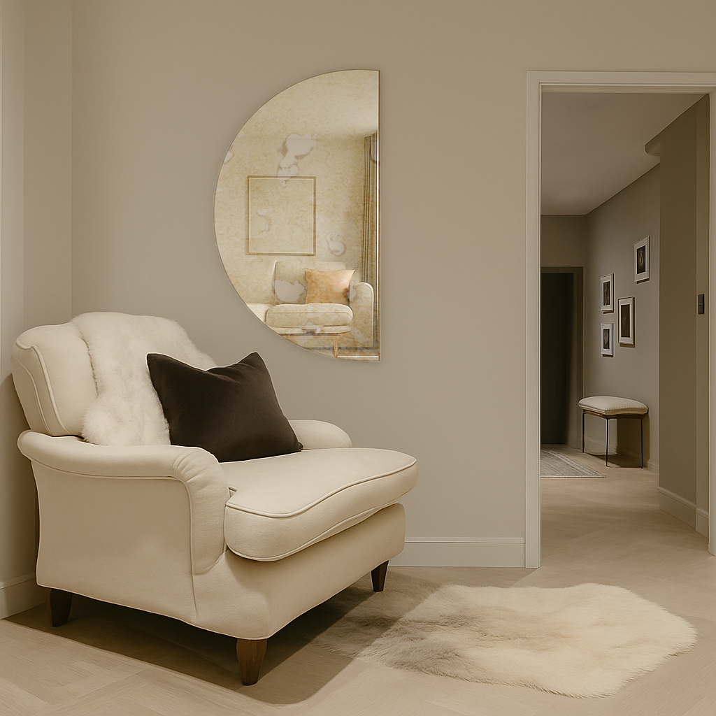 Half-Moon Antique Silver Frameless Wall Mirror