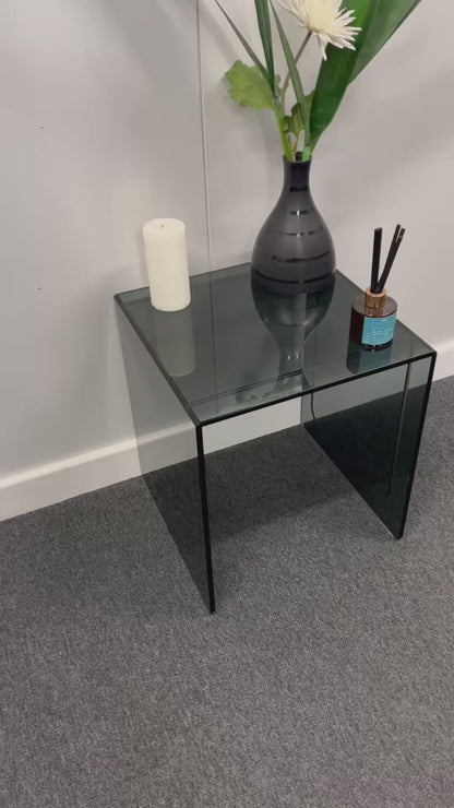 Medium Smoked Glass Side Table | 10mm Tempered Grey Tint Glass, Frameless & UV Bonded