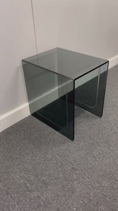 Small Smoked Glass Side Table | 10mm Tempered Grey Tint Glass, Frameless & UV Bonded