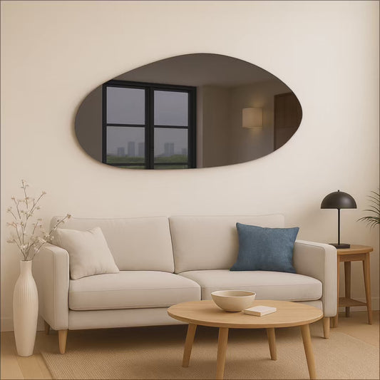 Grey Tinted Frameless Irregular Shape Wall Mirror