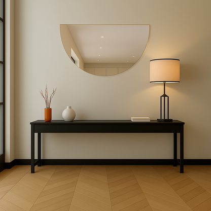 Half-Moon Silver Frameless Wall Mirror