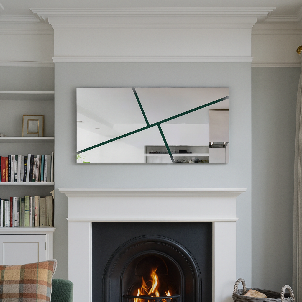 XL RIMA/ Customisable Frameless Geometric Line Mirror – 120cm x 60cm | Modern Decorative Wall Mirror